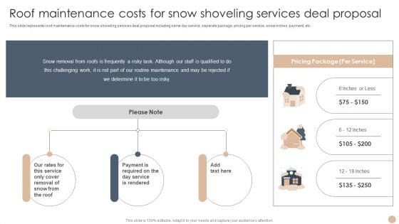 Roof Maintenance Costs For Snow Shoveling Services Deal Proposal Topics PDF