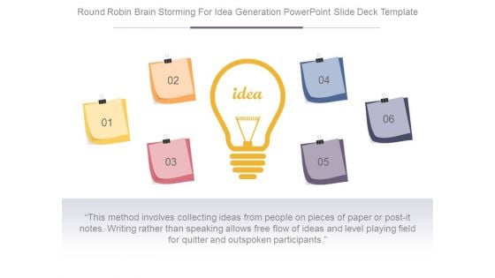 Round Robin Brain Storming For Idea Generation Powerpoint Slide Deck Template
