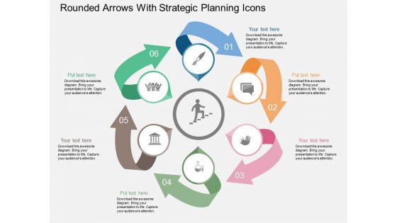 Rounded Arrows With Strategic Planning Icons Powerpoint Template