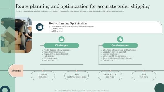 Route Planning And Optimization For Accurate Order Shipping Template PDF