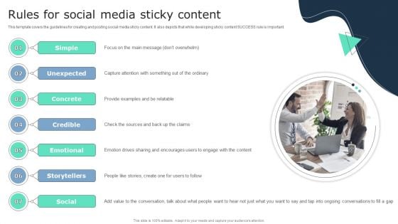 Rules For Social Media Sticky Content Business Social Strategy Guide Icons PDF