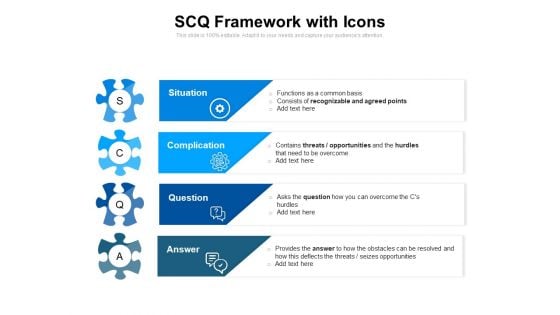 SCQ Framework With Icons Ppt PowerPoint Presentation Gallery Icon PDF