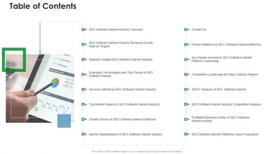 SEO Application Market Elevator Table Of Contents Brochure PDF