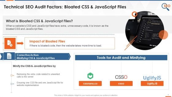 SEO Audit Inspection Factor Bloated CSS And Javascript Files Training Ppt
