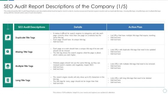 SEO Audit Procedure And Strategies Descriptions Of The Company Ppt File Graphics Tutorials PDF