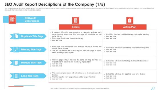 SEO Audit Report Descriptions Of The Company Summary PDF