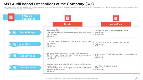 SEO Audit Report Descriptions Of The Company Summary PDF
