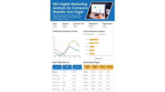 SEO Digital Marketing Analysis For Company Website One Pager PDF Document PPT Template