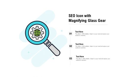 SEO Icon With Magnifying Glass Gear Ppt PowerPoint Presentation Portfolio Gallery