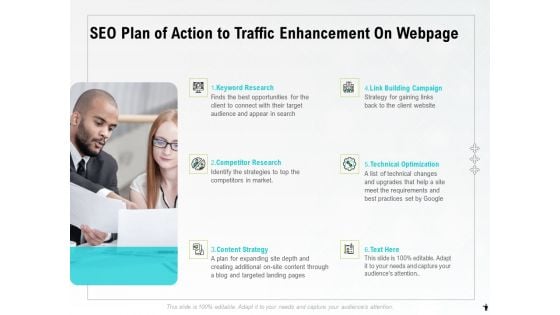 SEO Plan Of Action To Traffic Enhancement On Webpage Ppt PowerPoint Presentation Pictures Format PDF