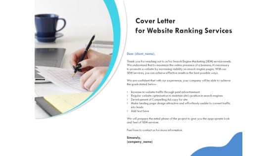 SEO Proposal Template Cover Letter For Website Ranking Services Ppt PowerPoint Presentation Professional Images PDF