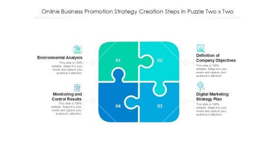Online Business Promotion Strategy Creation Steps In Puzzle Two X Two Ppt Outline Icons PDF