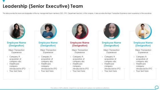 Leadership Senior Executive Team Deal Pitchbook IPO Graphics PDF