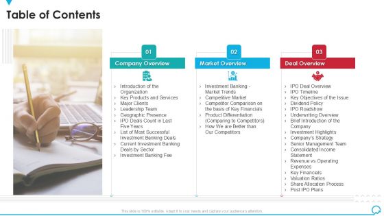 Table Of Contents Deal Pitchbook IPO Introduction PDF Table Of Contents Deal Pitchbook IPO Introduction PDF