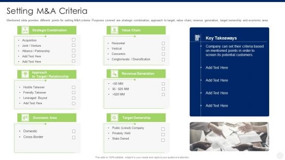 Merger And Acquisition Due Diligence Setting M And A Criteria Brochure PDF