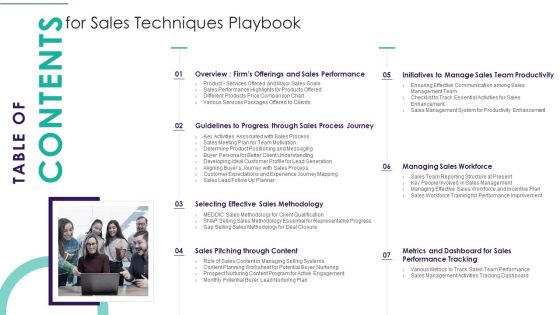 Table Of Contents For Sales Techniques Playbook Clipart PDF Wd