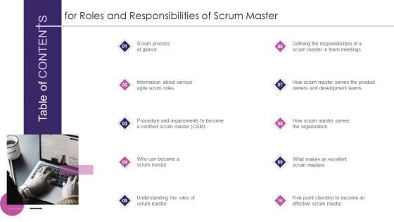 Table Of Contents For Roles And Responsibilities Of Scrum Master Demonstration PDF