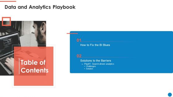 Table Of Contents Data And Analytics Playbook Structure PDF