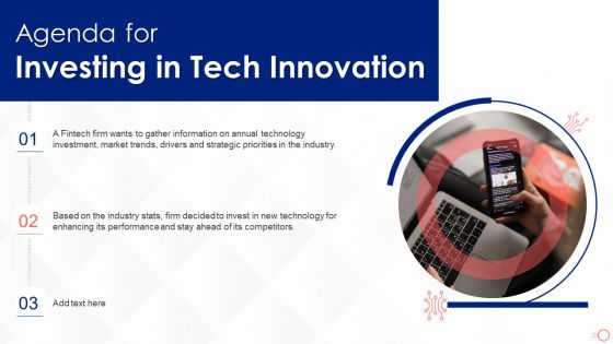 Agenda For Investing In Tech Innovation Elements PDF