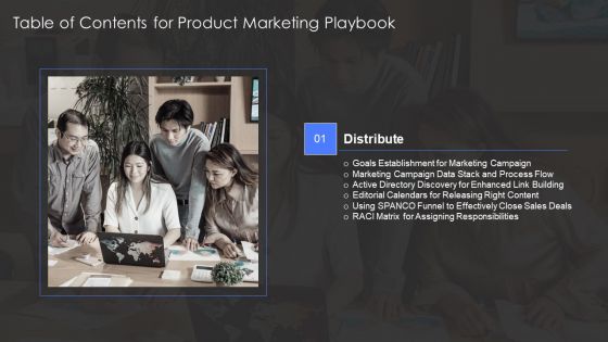 Table Of Contents For Product Marketing Playbook Slide Icons PDF