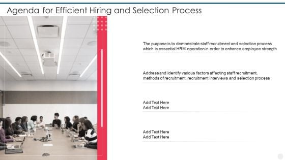 Agenda For Efficient Hiring And Selection Process Demonstration PDF