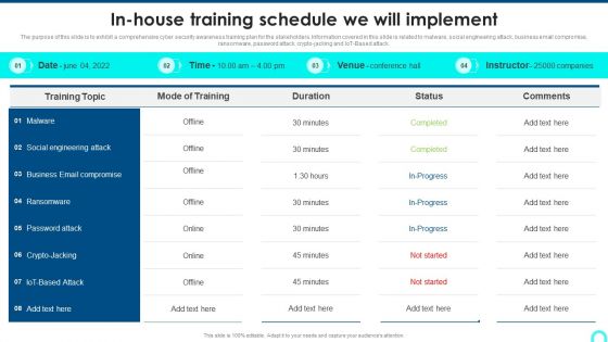 In House Training Schedule We Will Implement Icons PDF