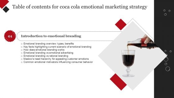 Table Of Contents For Coca Cola Emotional Marketing Strategy Mockup PDF Table Of Contents For Coca Cola Emotional Marketing Strategy Mockup PDF
