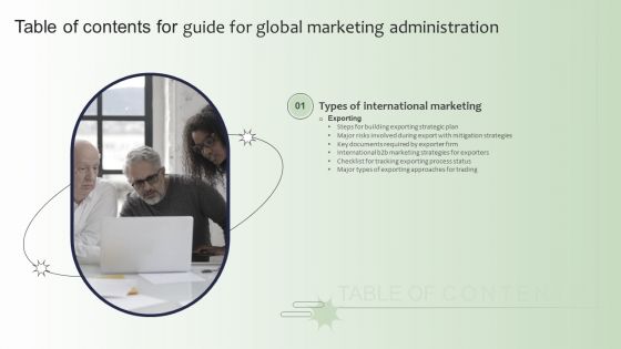 Table Of Contents For Guide For Global Marketing Administration Brochure PDF