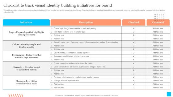 Strategic Toolkit To Administer Brand Image Checklist To Track Visual Identity Building Initiatives For Brand Demonstration PDF