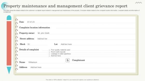 Property Maintenance And Management Client Grievance Report Demonstration PDF Property Maintenance And Management Client Grievance Report Demonstration PDF