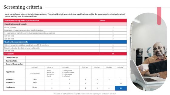 Screening Criteria Strategic Guide On Talent Recruitment Sample PDF