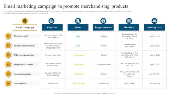 Retail Ecommerce Merchandising Tactics For Boosting Revenue Email Marketing Campaign To Promote Merchandising Icons PDF Retail Ecommerce Merchandising Tactics For Boosting Revenue Email Marketing Campaign To Promote Merchandising Icons PDF