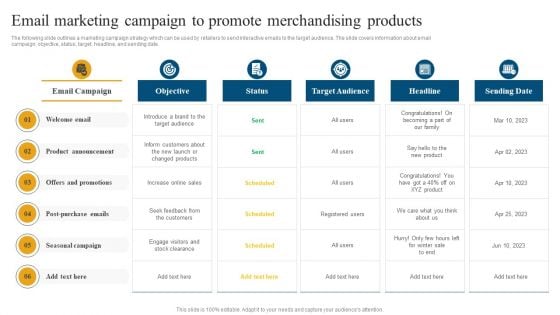 Retail Ecommerce Merchandising Tactics For Boosting Revenue Email Marketing Campaign To Promote Merchandising Icons PDF