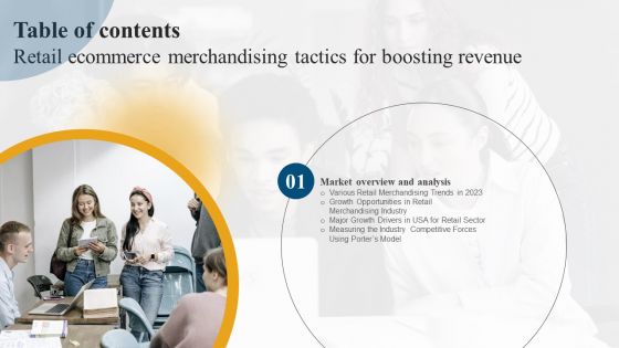 Retail Ecommerce Merchandising Tactics For Boosting Revenue Table Of Contents Structure PDF Retail Ecommerce Merchandising Tactics For Boosting Revenue Table Of Contents Structure PDF