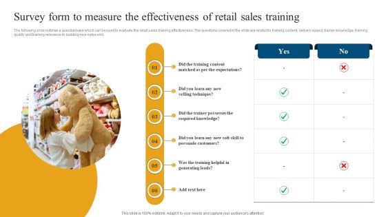 Survey Form To Measure The Effectiveness Of Retail Sales Training Topics PDF