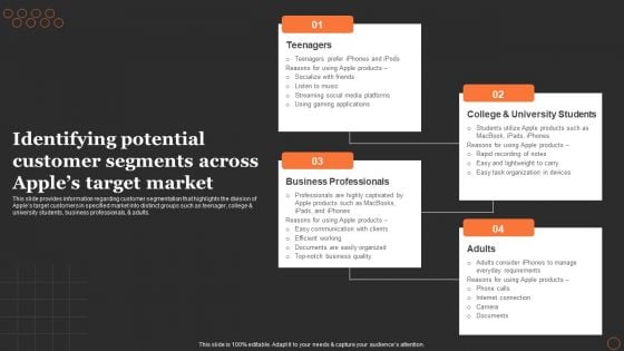 Apples Strategy To Achieve Top Brand Value Position Identifying Potential Customer Segments Across Apples Target Template PDF