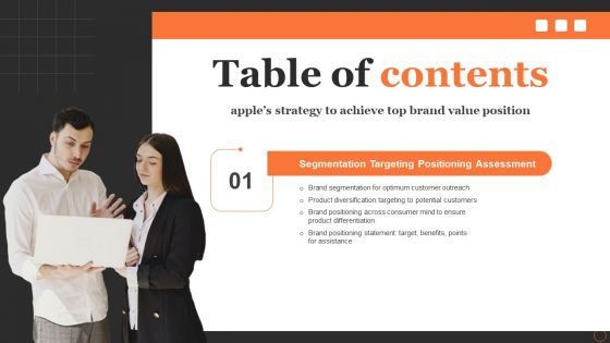 Apples Strategy To Achieve Top Brand Value Position Table Of Contents Structure PDF