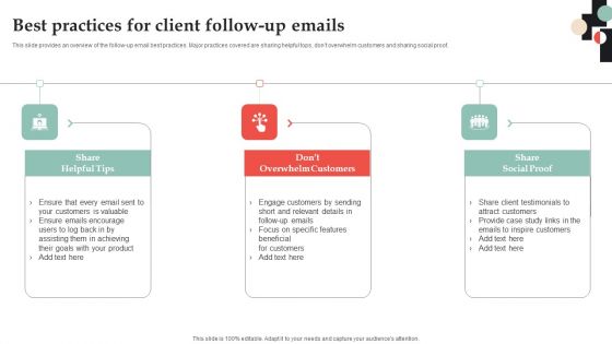 Customer Onboarding Journey Optimization Plan Best Practices For Client Follow Up Emails Information PDF