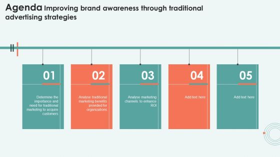 Agenda Improving Brand Awareness Through Traditional Advertising Strategies Brochure PDF Agenda Improving Brand Awareness Through Traditional Advertising Strategies Brochure PDF
