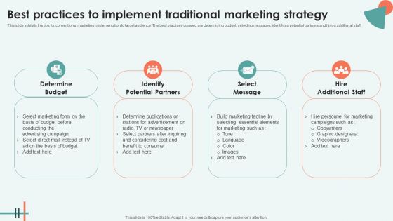 Best Practices To Implement Traditional Marketing Strategy Graphics PDF Best Practices To Implement Traditional Marketing Strategy Graphics PDF