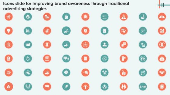 Icons Slide For Improving Brand Awareness Through Traditional Advertising Strategies Portrait PDF