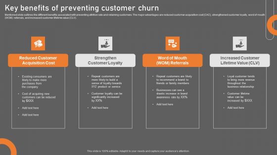 Key Benefits Of Preventing Building Consumer Loyalty By Reducing Churn Rate Summary PDF