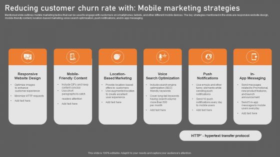 Reducing Customer Churn Rate With Mobile Marketing Strategies Portrait PDF