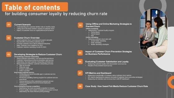 Table Of Contents For Building Consumer Loyalty By Reducing Churn Rate Introduction PDF