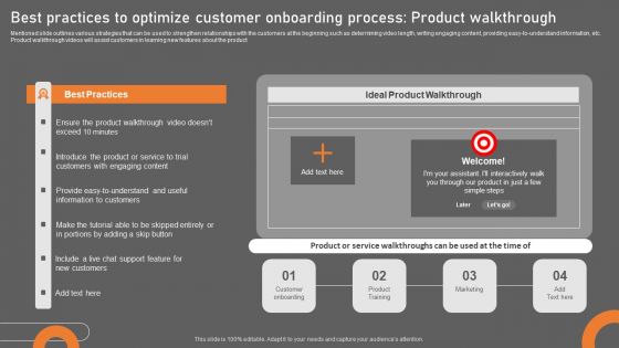 Best Practices To Optimize Customer Onboarding Process Product Walkthrough Infographics PDF