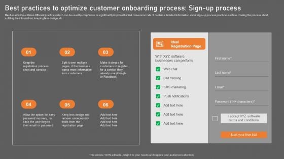 Best Practices To Optimize Customer Onboarding Process Sign Up Process Topics PDF