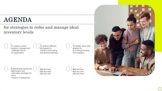 Agenda Strategies To Order And Manage Ideal Inventory Levels Slides PDF