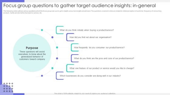 Focus Group Questions To Gather Target Audience Insights In General Ideas PDF