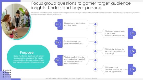 Focus Group Questions To Gather Target Audience Insights Understand Buyer Persona Formats PDF