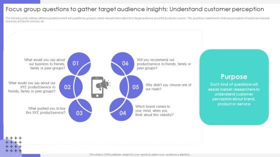 Focus Group Questions To Gather Target Audience Insights Understand Customer Perception Structure PDF